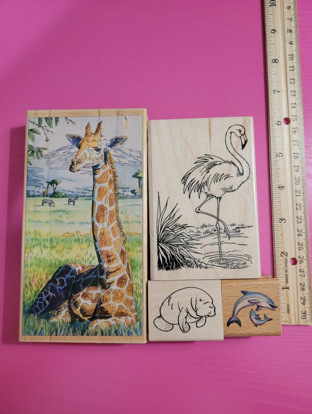 Wooden Rubber Stamp Bundle.  Animal Theme.  Set Of 4.  (0733)